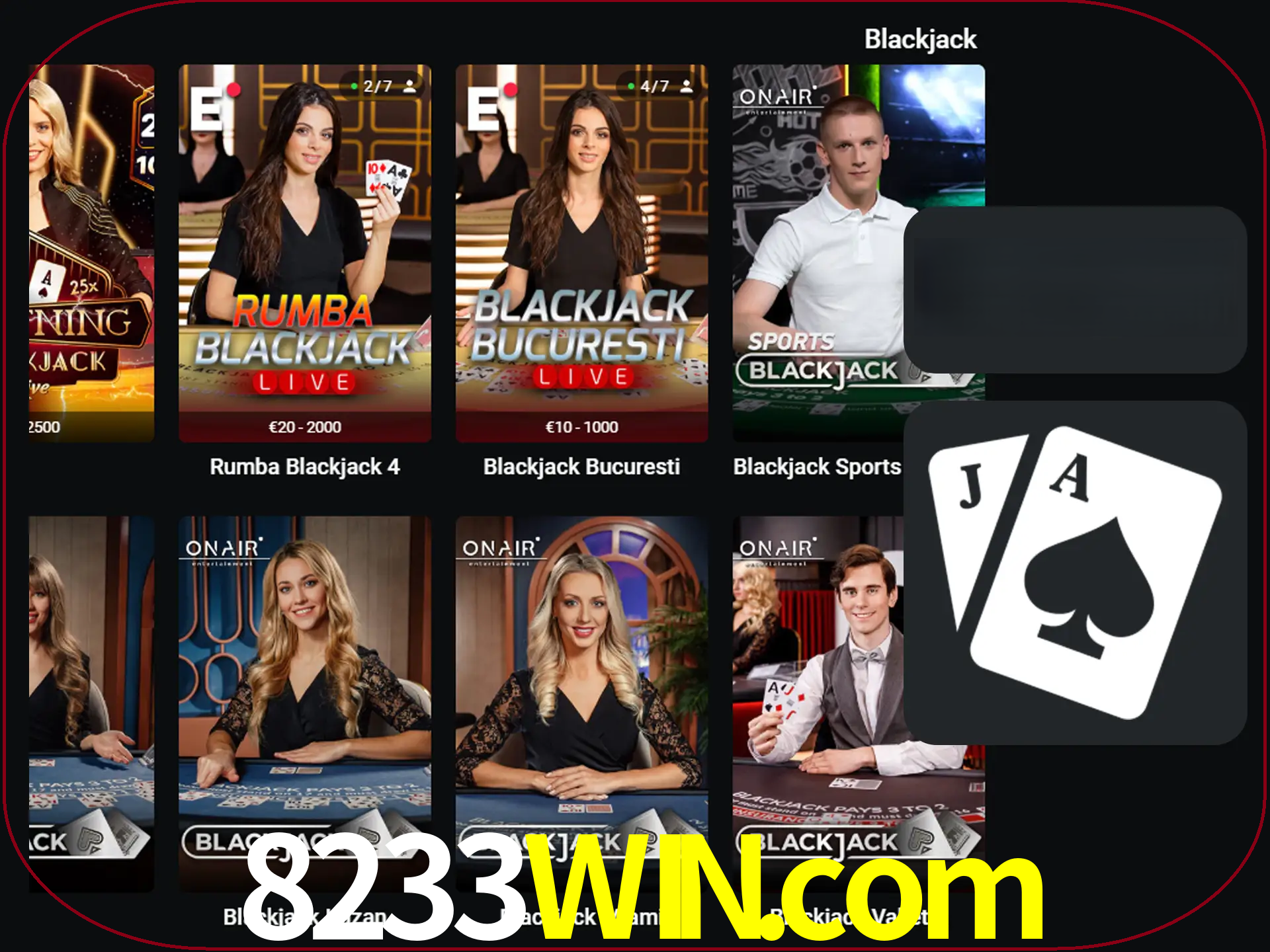 Escolha uma mesa completa de jogadores de blackjack.